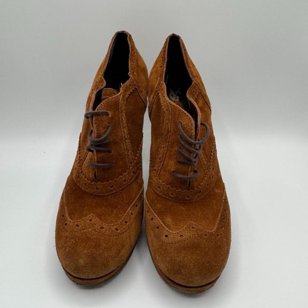 YSL Yves Saint Laurent Genuine Suede Leather Platform Oxford Laced Heels Booties - Picture 5 of 11